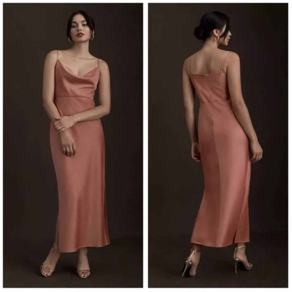 BHLDN Cali Satin Cowl-Neck Midi Slip Dress Size 12